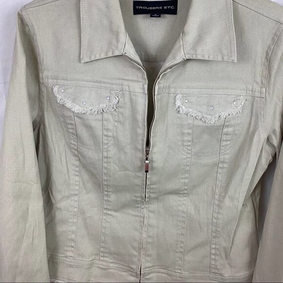 Trousers Etc Tan Fringe Jacket with Austrian Crystal Embellishments Size 6 NWOT - Picture 8 of 8